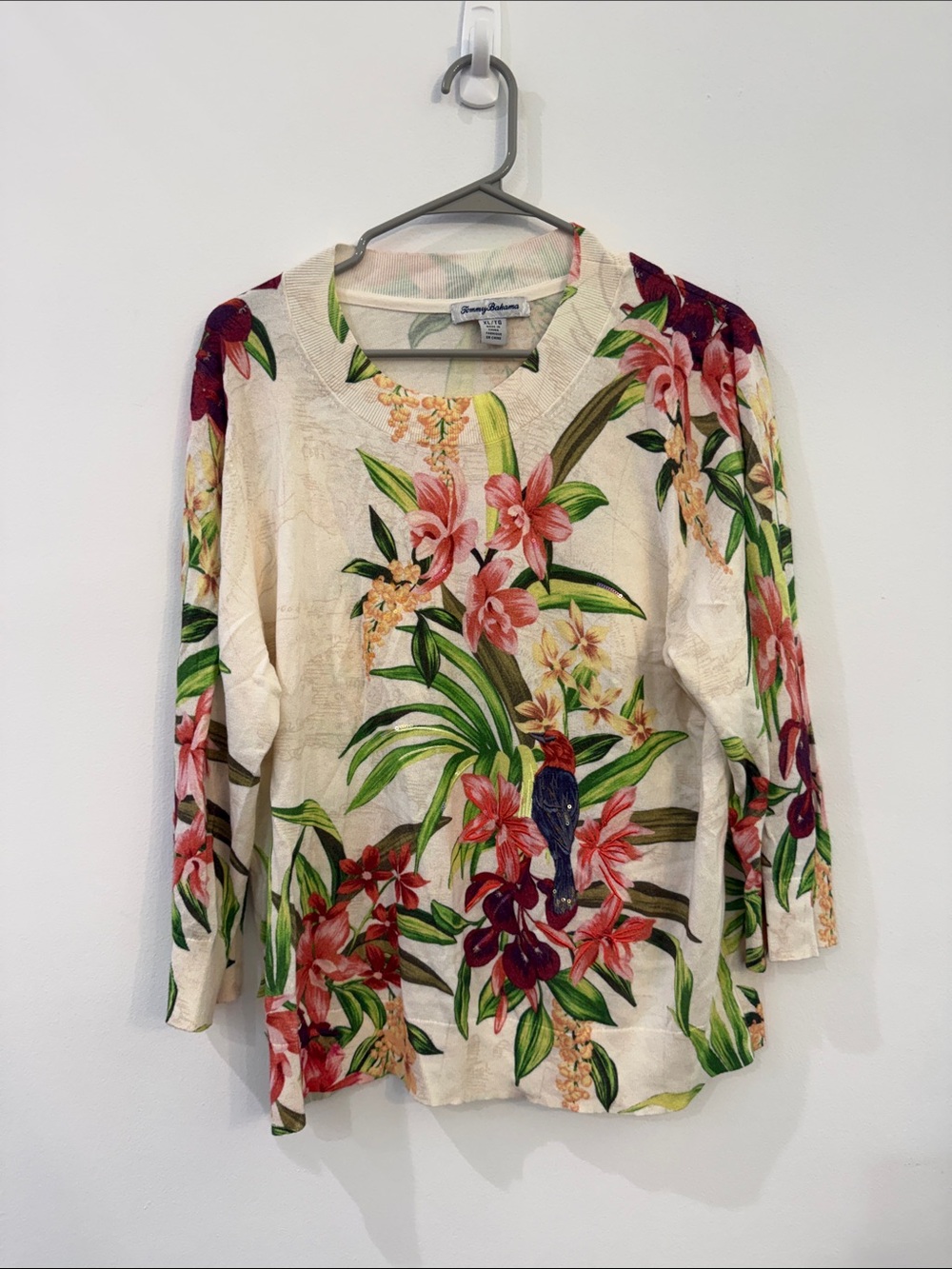 Tommy Bahama Cream Tropical Floral Long-Sleeve Tee Shirt